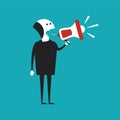 Businessman shouting in megaphone vector concept in flat cartoon style
