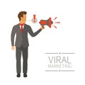 Businessman shouting in megaphone vector concept in modern flat style