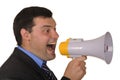 Businessman shouts in megaphone Royalty Free Stock Photo