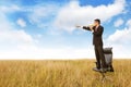 Businessman shouts using megaphone Royalty Free Stock Photo