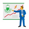 Businessman show poster about green power. Battery and rising grapth Royalty Free Stock Photo