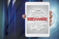 Businessman show screen about exchange text Royalty Free Stock Photo