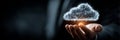 Businessman showcases cloud icon representing innovative cloud computing concept Royalty Free Stock Photo