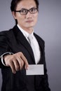 Businessman showing a blank business card Royalty Free Stock Photo