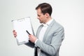 Businessman showing blank clipboard Royalty Free Stock Photo