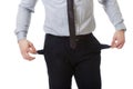 Businessman showing his empty pockets. Royalty Free Stock Photo