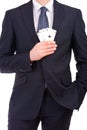 Businessman showing playing cards.