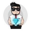 Businessman Showing Shiny Diamond Color Illustration