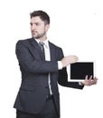 Businessman showing tablet