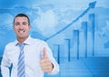 Businessman showing thumbs up against graph Royalty Free Stock Photo
