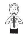 Businessman showing two thumb up. isolated illustration outline hand drawn doodle line art cartoon design character. Royalty Free Stock Photo