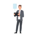 Businessman Shows Completed Goals On Tablet Illustration Vector