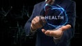 Businessman shows concept hologram mHEALTH