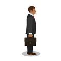 Businessman side view with briefcase or portfolio, vector