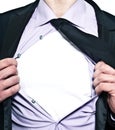 Businessman with sign on chest