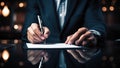 Businessman signing a contract, close-up. Business concept Royalty Free Stock Photo