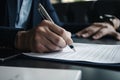 Businessman signing a contract. Close up of business man signing a contract. A real estate agent signing his documents closeup, AI Royalty Free Stock Photo