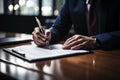 Businessman signing a contract, close up of male hands in action Royalty Free Stock Photo