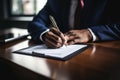 Businessman signing a contract, close up of male hands in action Royalty Free Stock Photo