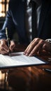 Businessman signing a contract, close up of male hands in action Royalty Free Stock Photo