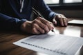 Businessman signing a contract. Close-up of male hands. A real estate agent signing his documents closeup, AI Generated Royalty Free Stock Photo