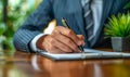 Businessman Signing Contract with a Pen. Generative ai Royalty Free Stock Photo