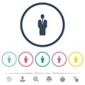Businessman silhouette flat color icons in round outlines