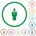 Businessman silhouette flat icons with outlines