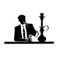 Businessman silhouette of a man in a suit and tie resting in a comfortable armchair with oriental hookah. Vector illustration.