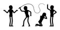 Businessman silhouette, office worker with whip, knelt, pointing