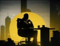 Businessman silhouette sitting in office and thinking, anonymous member of shadow government