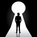 Businessman silhouette standing front of door keyhole,man in sui Royalty Free Stock Photo