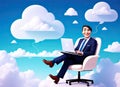 businessman sit on armchair ower clouds, generative Ai Royalty Free Stock Photo