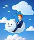 businessman sit on armchair ower clouds, generative Ai Royalty Free Stock Photo