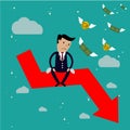 Businessman sit on arrow stock market crash,