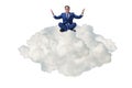 The businessman sitting on cloud isolated on white Royalty Free Stock Photo