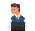 Businessman Sitting in front of Computer, Stressed Male Office Manager Working with Laptop Vector Illustration Isolated