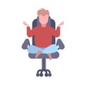 Businessman sitting lotus pose in office chair calm business man relaxing meditation working stress relief concept male