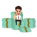 Businessman sitting on money stacks Royalty Free Stock Photo