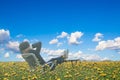 Businessman sitting in office armchair and relaxing in yellow f Royalty Free Stock Photo