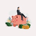 Businessman sitting in a piggy bank design vector illustration Royalty Free Stock Photo