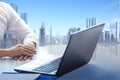 Businessman sitting and reading news on his laptop Royalty Free Stock Photo