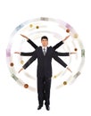 Businessman with six hands making money windmill Royalty Free Stock Photo