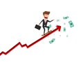 Businessman skateboard on growth arrow graph get a lot of money. Investment financial and success concept.