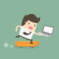 Businessman On Skateboard With Laptop