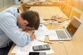 Businessman is sleeping while working. Tired man sleeping during work hours Royalty Free Stock Photo