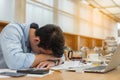 Businessman is sleeping while working. Tired man sleeping during work hours Royalty Free Stock Photo