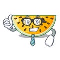 Businessman sliced yellow watermelon on character cartoon
