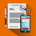 Businessman smartphone pen cv document glasses icon