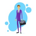 Businessman Smile Hold Briefcase Full Length Flat